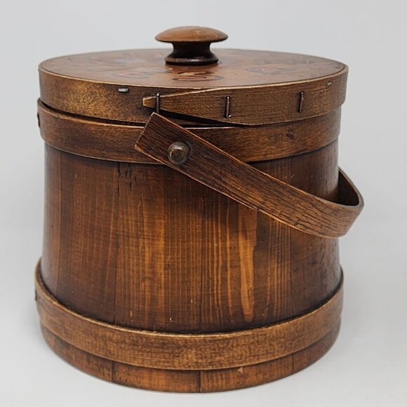 1940s Mountaineers Wooden Cookies Barrel Bucket Rustic Primitive Folk Art - Picture 4 of 11